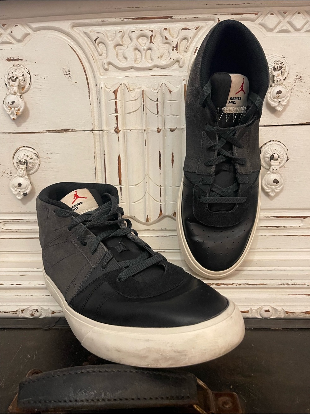 Jordan Men’s Black and White Mid-Top Sneakers